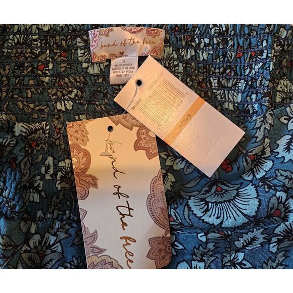 BAND OF THE FREE Women S Pants Elise Teal Floral Wide Leg Smocked Elastic Waist - Picture 3 of 6